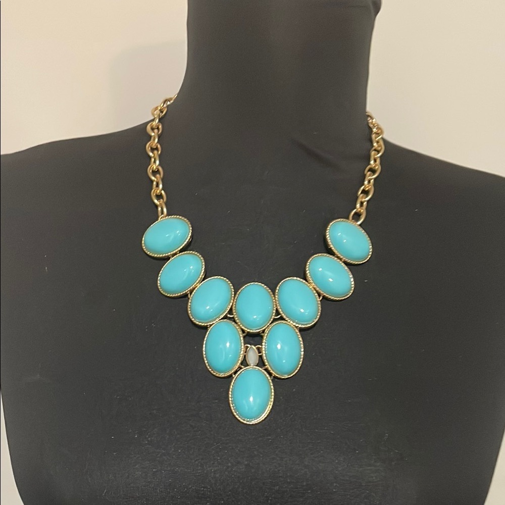 Charming Charlie Blue and‎ Gold Statement Necklace